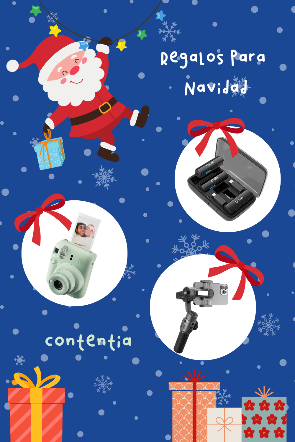 Regalos novedosos esta Navidad en Contentia. Tecnología para influencers, creadores de contenido y audiovisuales. Trípodes, micrófonos, estabilizadores y más.