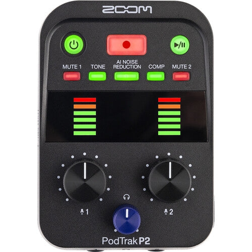 Zoom PodTrak P2 – Grabadora de Podcast Portátil con Doble Entrada USB y Reducción de Ruido Inteligente