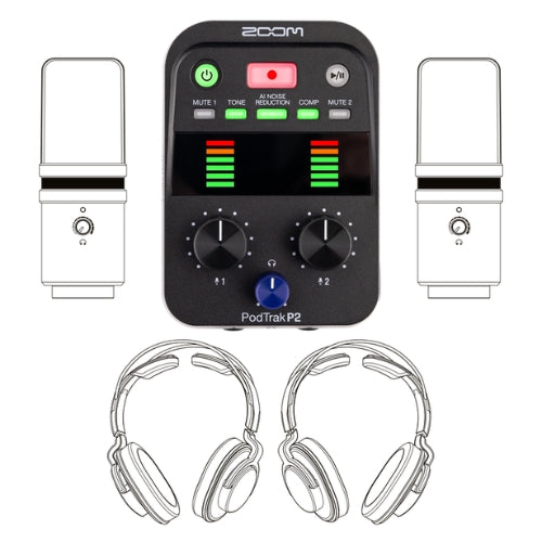 Zoom PodTrak P2 – Grabadora de Podcast Portátil con Doble Entrada USB y Reducción de Ruido Inteligente