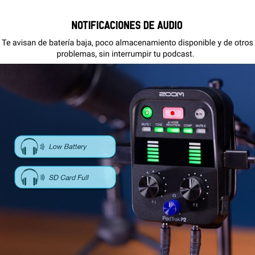 Zoom PodTrak P2 – Grabadora de Podcast Portátil con Doble Entrada USB y Reducción de Ruido Inteligente