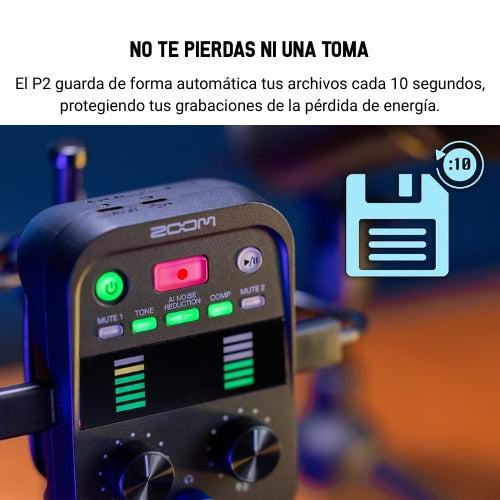 Zoom PodTrak P2 – Grabadora de Podcast Portátil con Doble Entrada USB y Reducción de Ruido Inteligente