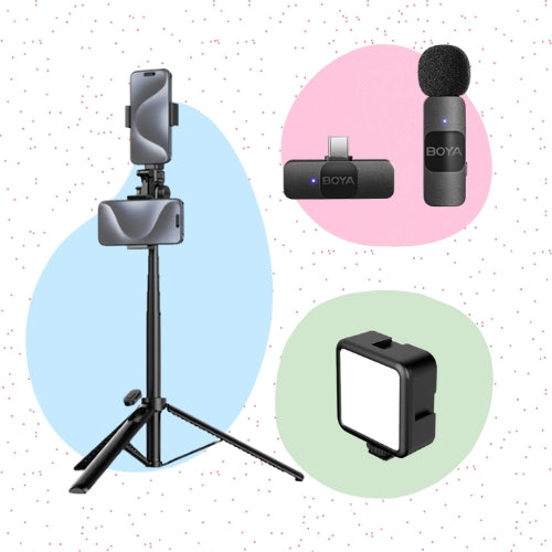 Kit Starter para Creadores | Trípode, Micrófono y Luz RGB (USB-C)
