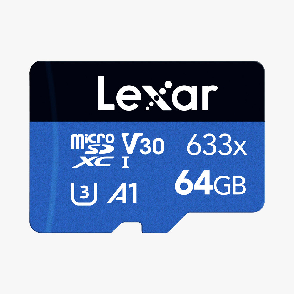 Tarjeta de Memoria Micro SD de 64 GB de almacenamiento para grabar hasta en 4K. Compatible con cámaras deportivas, smartphones y otros dispositivos. Velocidad de lectura de hasta 100 MB/s y velocidad mínima de escritura de 30 MB/s.