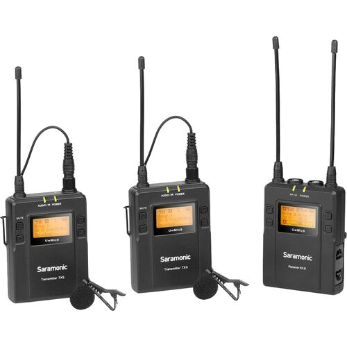 Sistema de Micrófono Lavalier Inalámbrico UHF de 96 Canales para 2 Personas Saramonic UWMic9 Kit 2