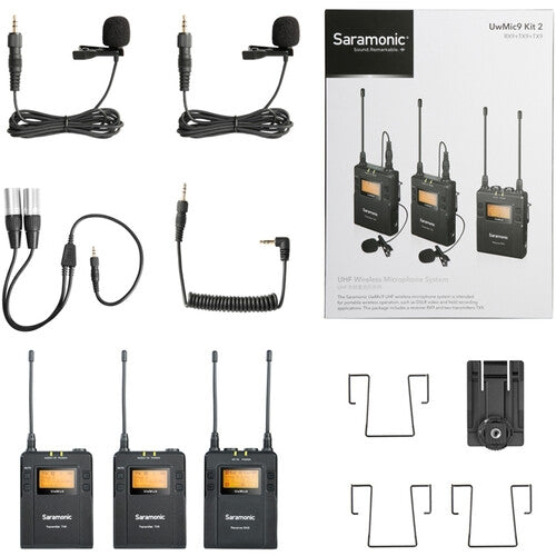 Sistema de Micrófono Lavalier Inalámbrico UHF de 96 Canales para 2 Personas Saramonic UWMic9 Kit 2