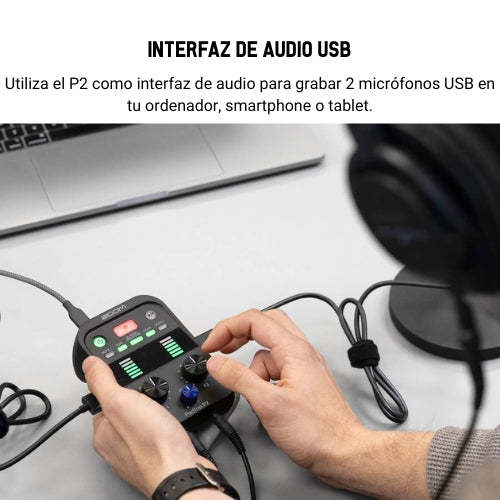 Zoom PodTrak P2 – Grabadora de Podcast Portátil con Doble Entrada USB y Reducción de Ruido Inteligente