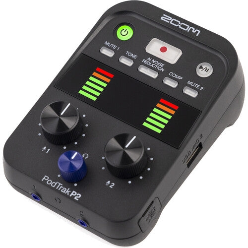 Zoom PodTrak P2 – Grabadora de Podcast Portátil con Doble Entrada USB y Reducción de Ruido Inteligente