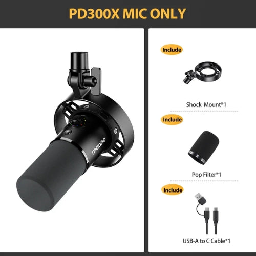 Micrófono Dinámico Cardioide USB-C para Podcasting y Streaming Maono PD300X