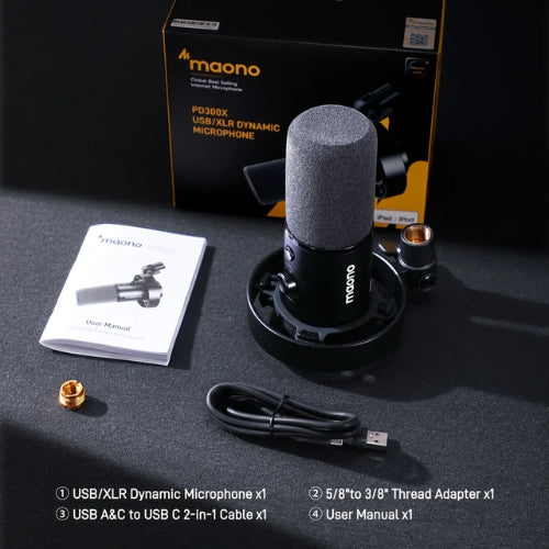 Micrófono Dinámico Cardioide USB-C para Podcasting y Streaming Maono PD300X