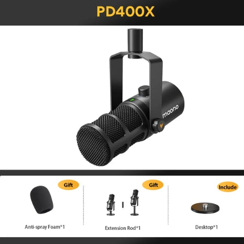 Micrófono Dinámico Cardioide USB-C para Podcasting y Streaming PD400X