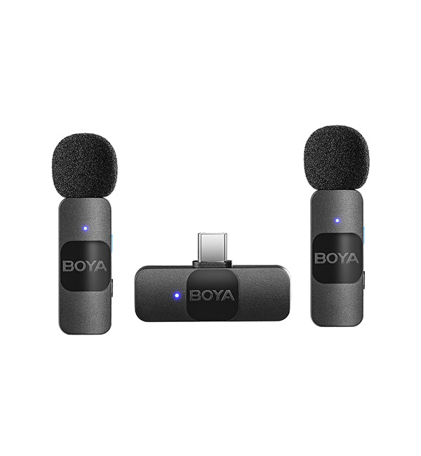 El Boya BY-V20 es un sistema de micrófono inalámbrico ultracompacto de 2,4 GHz diseñado para ofrecer versatilidad. Con micrófonos duales y conectividad USB-C, garantiza audio de alta calidad para creadores de contenido, vloggers y profesionales en movimiento. Ideal para entrevistas, vlogs y más, el BY-V20 ofrece un sonido claro y sin interferencias en un paquete portátil y fácil de usar.