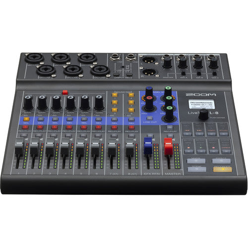 El LiveTrak L-8 de Zoom es un mixer digital de audio y grabador multipista diseñado para podcasts y producciones profesionales. Con 8 canales, el L-8 ofrece una experiencia de grabación versátil. 12 pistas de grabación simultánea, 10 pistas de reproducción, y evita retroalimentación de audio durante llamadas. 6 entradas combo y 2 entradas TS.