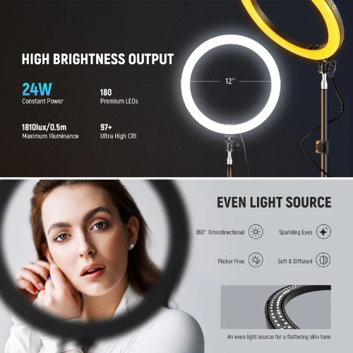 Kit de Luz de Anillo LED Bi-Color de 12" con Soporte Ajustable Neewer RH12B