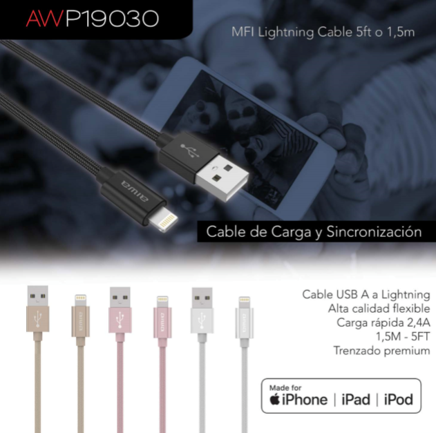 Cable de carga para IPhone 1.5m Aiwa