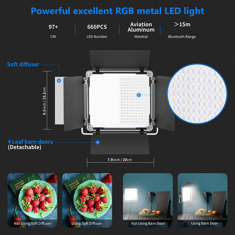 Kit 2 Luces LED RGB 660 con APP y 2 Soportes más Estuche